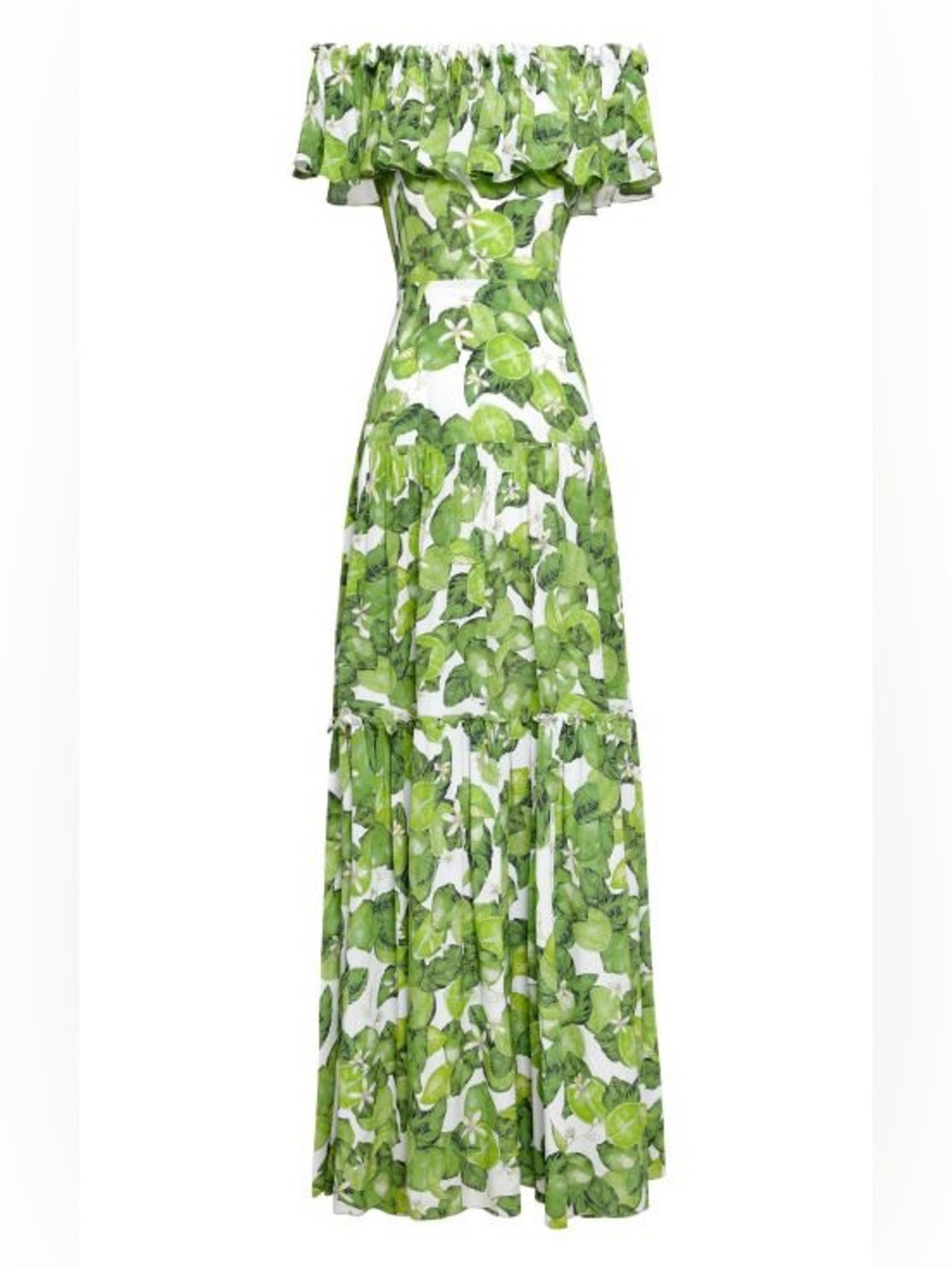 Isolda silk ruffle maxi off shoulder silk dress